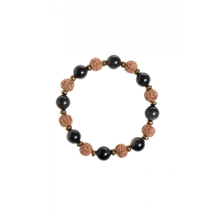 Sertifikalı Obsidyen, Rudrashka, Hematit Doğal Taş Bileklik