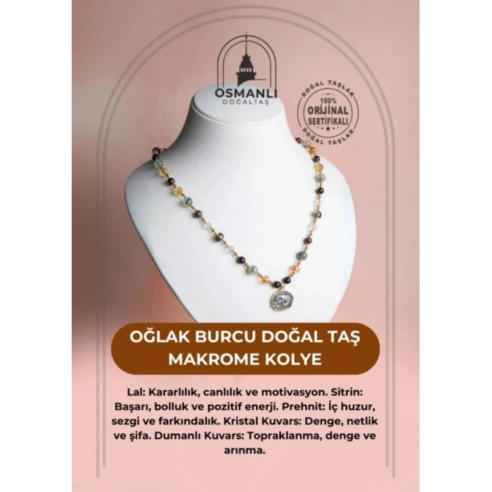 Sertifikalı Oğlak Burcu Doğal Taş Makrome Kolye