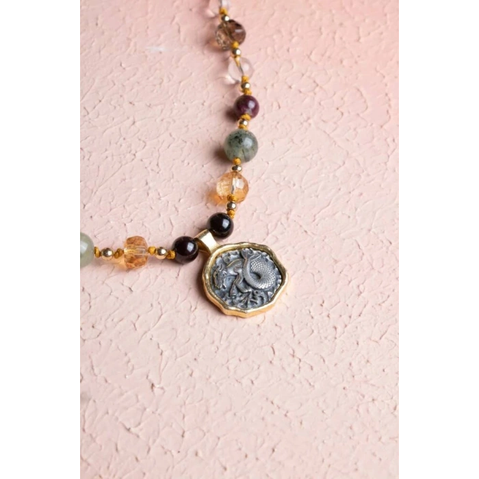 Sertifikalı Oğlak Burcu Doğal Taş Makrome Kolye