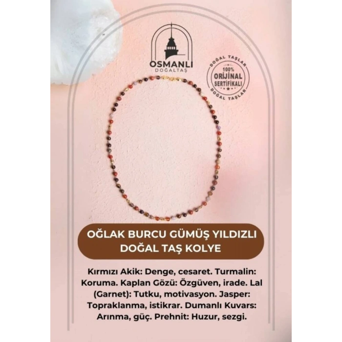 Sertifikalı Oğlak Burcu Gümüş Yıldızlı Doğal Taş Kolye