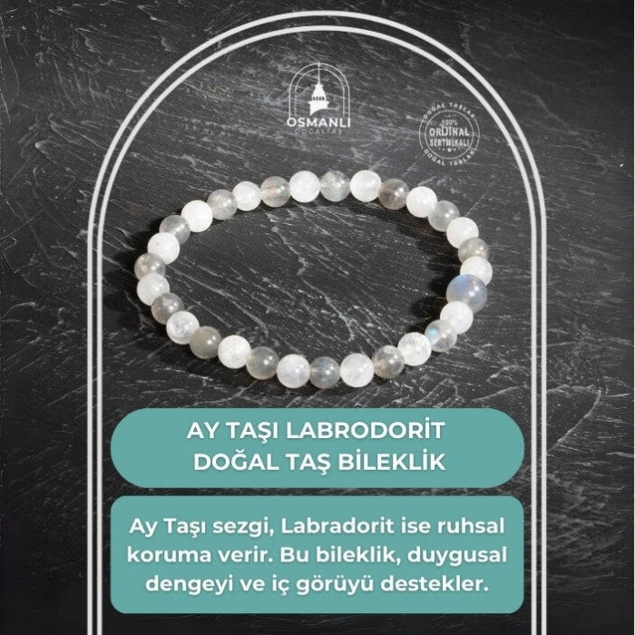 Sertifikalı Orijinal Ay Taşı Labrodorit Doğal Taş Bileklik