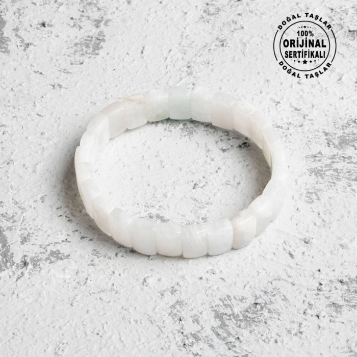 Sertifikalı Orijinal Geniş Kesim Ay Taşı Doğal Taş Bileklik