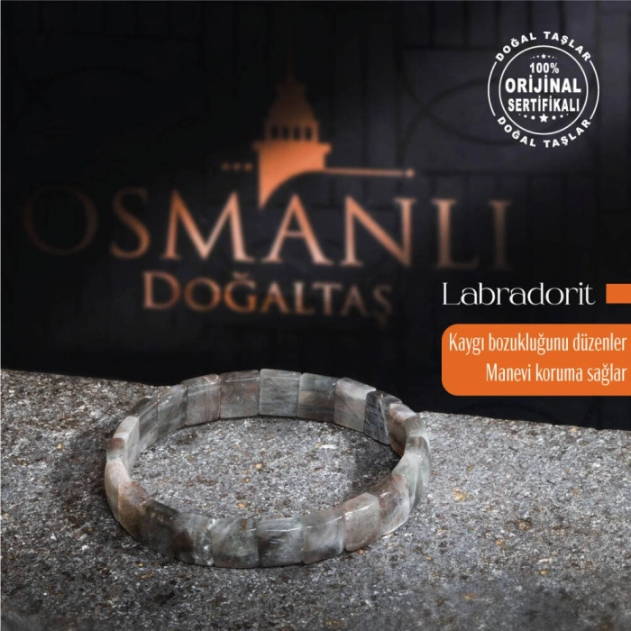 Sertifikalı Orijinal  Geniş Kesim Skeleton Labrodorit Doğal Taş Bileklik -Kaygı Bozukluğu