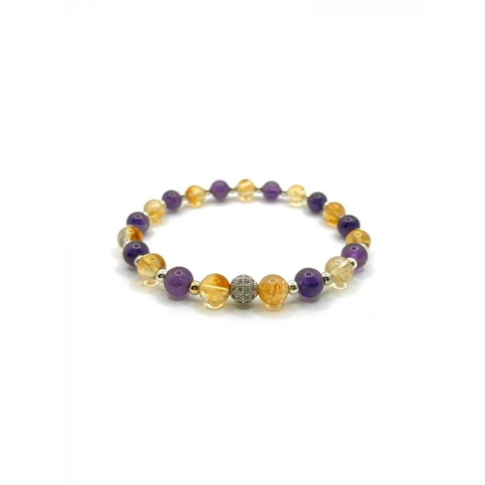 Sertifikalı Orijinal Hakiki 6mm Ametist - Sitrin - Gri Hematit - Zirkon Aparatlı Misinalı Bileklik