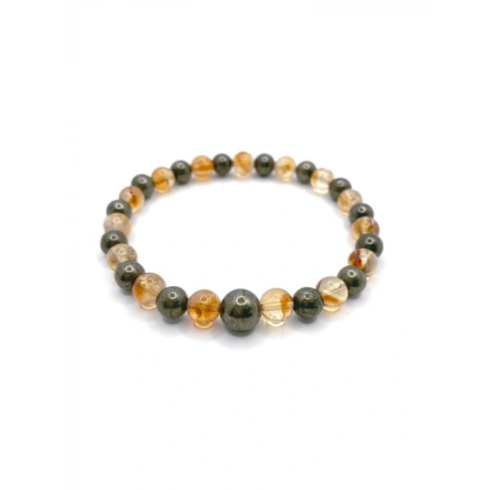 Sertifikalı Orijinal Hakiki 6mm Sitrin - Pirit Doğal Taş Misinalı Bileklik