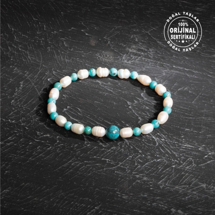 Sertifikalı Orijinal İnci Firuze Doğal Taş Bileklik-Nazar 4mm-6mm-8mm