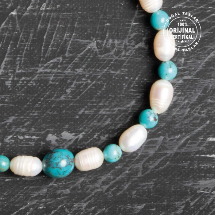 Sertifikalı Orijinal İnci Firuze Doğal Taş Bileklik-Nazar 4mm-6mm-8mm
