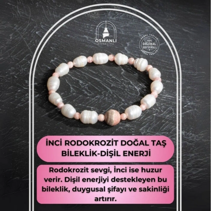 Sertifikalı Orijinal İnci Rodokrozit Doğal Taş Bileklik-Dişil Enerji