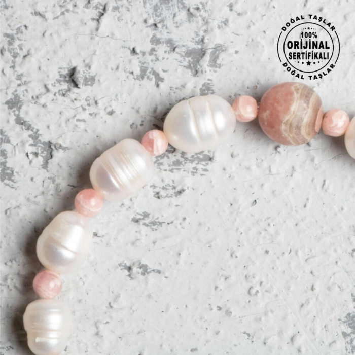 Sertifikalı Orijinal İnci Rodokrozit Doğal Taş Bileklik-Dişil Enerji