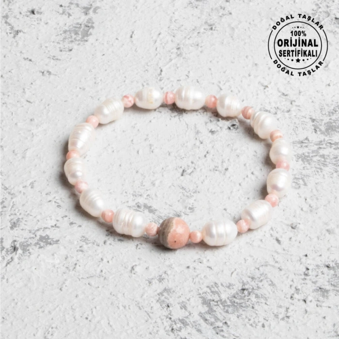 Sertifikalı Orijinal İnci Rodokrozit Doğal Taş Bileklik-Dişil Enerji