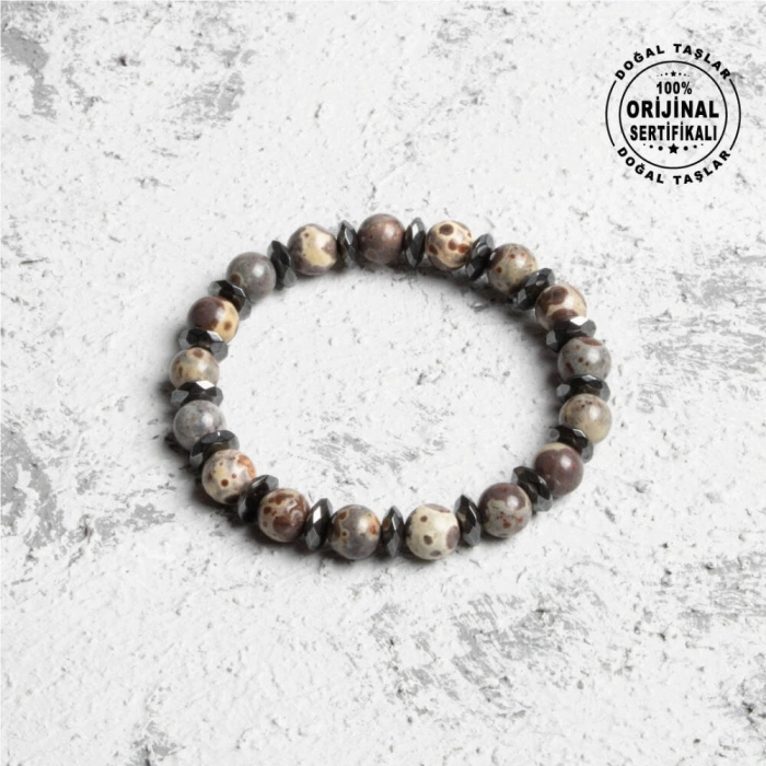 Sertifikalı Orijinal Jasper Hematit Doğal Taş Bileklik