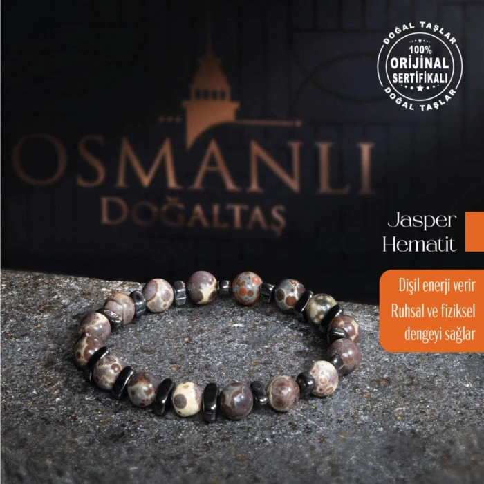 Sertifikalı Orijinal Jasper Hematit Doğal Taş Bileklik 8Mm