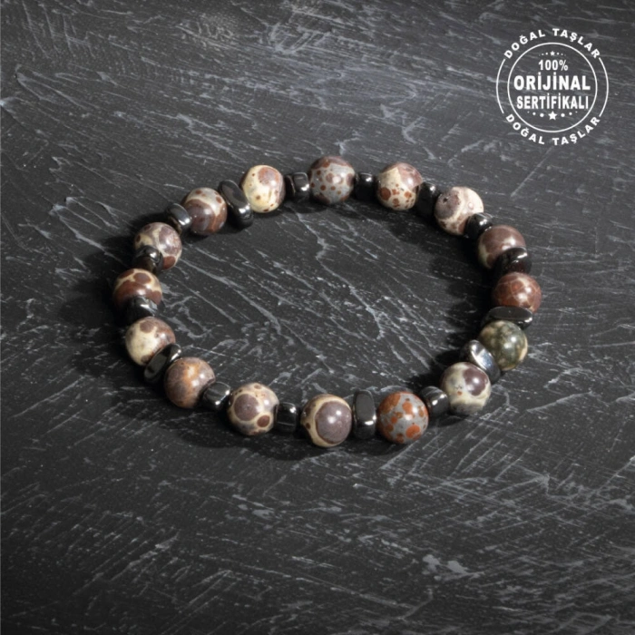 Sertifikalı Orijinal Jasper Hematit Doğal Taş Bileklik 8Mm