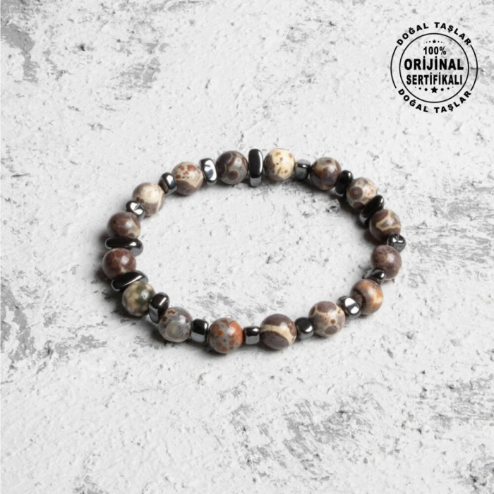 Sertifikalı Orijinal Jasper Hematit Doğal Taş Bileklik 8Mm
