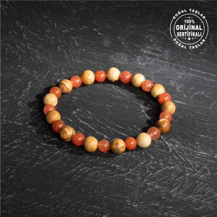 Sertifikalı Orijinal Jasper Yemen Akiği Doğal Taş Bileklik- Kaygı Bozukluğu
