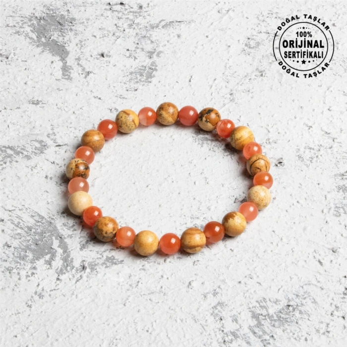 Sertifikalı Orijinal Jasper Yemen Akiği Doğal Taş Bileklik- Kaygı Bozukluğu