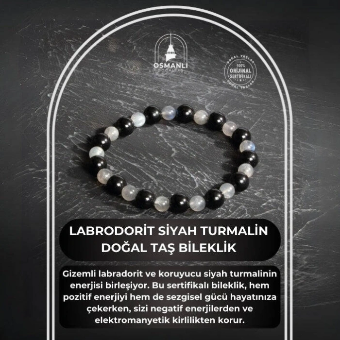 Sertifikalı Orijinal Labrodorit Siyah Turmalin Doğal Taş Bileklik