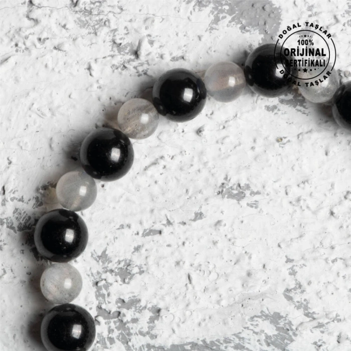 Sertifikalı Orijinal Labrodorit Siyah Turmalin Doğal Taş Bileklik