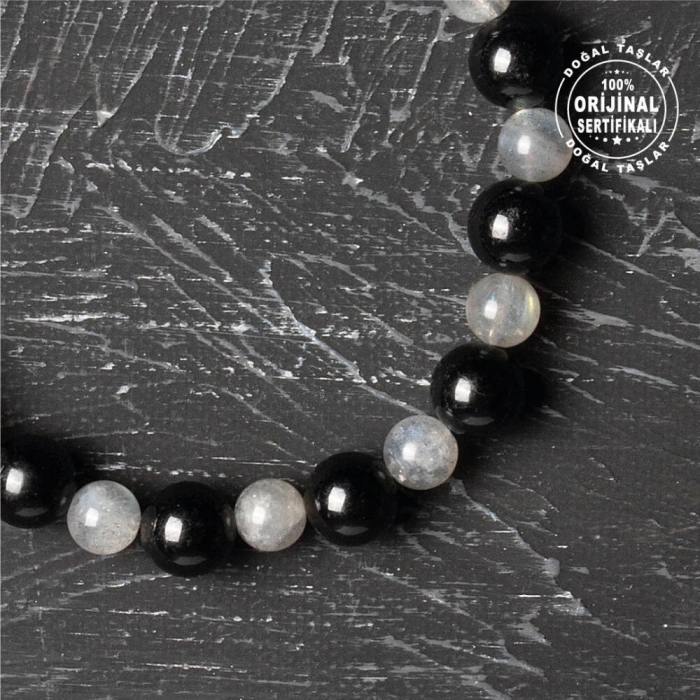 Sertifikalı Orijinal Labrodorit Siyah Turmalin Doğal Taş Bileklik