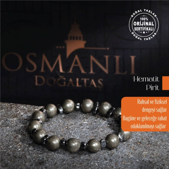 Sertifikalı Orijinal Pirit Hematit Doğal Taş Bileklik-Ruhsal Denge