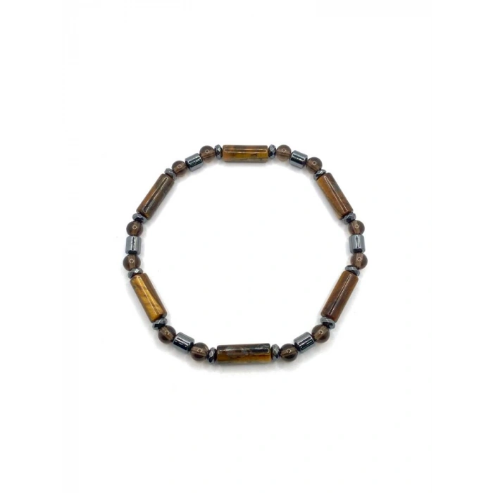 Sertifikalı Orjinal Kaplan Gözü-Dumanlı Kuvars-Hematit Doğal Taş Bileklik