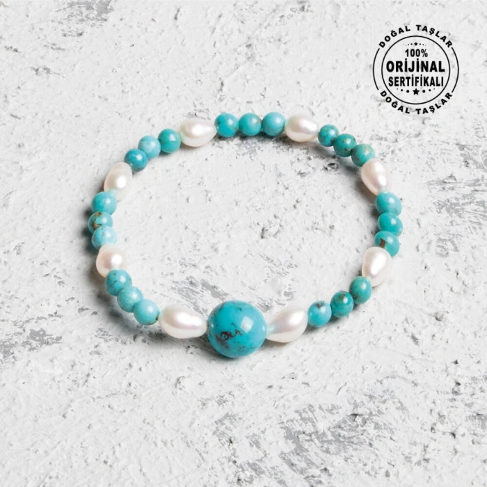 Sertifikalı Osmanlı İnci ve Firuze Doğal Taş Bileklik – Yaşam Küresi
