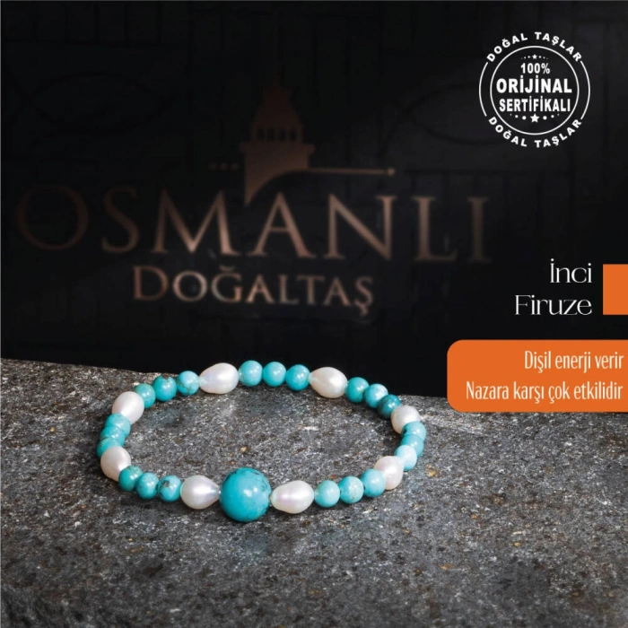 Sertifikalı Osmanlı İnci ve Firuze Doğal Taş Bileklik – Yaşam Küresi
