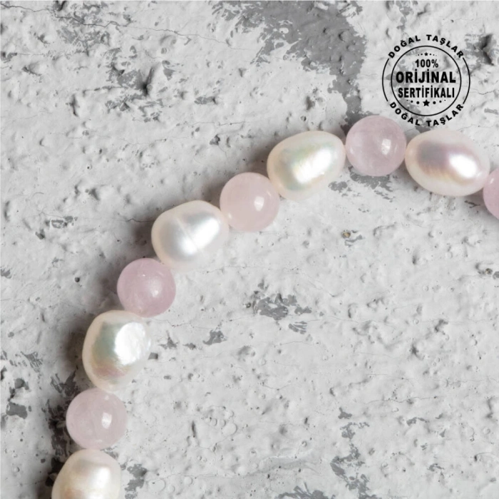 Sertifikalı Osmanlı İnci ve Kunzit Taş Bileklik – Saflık ve Zarafet