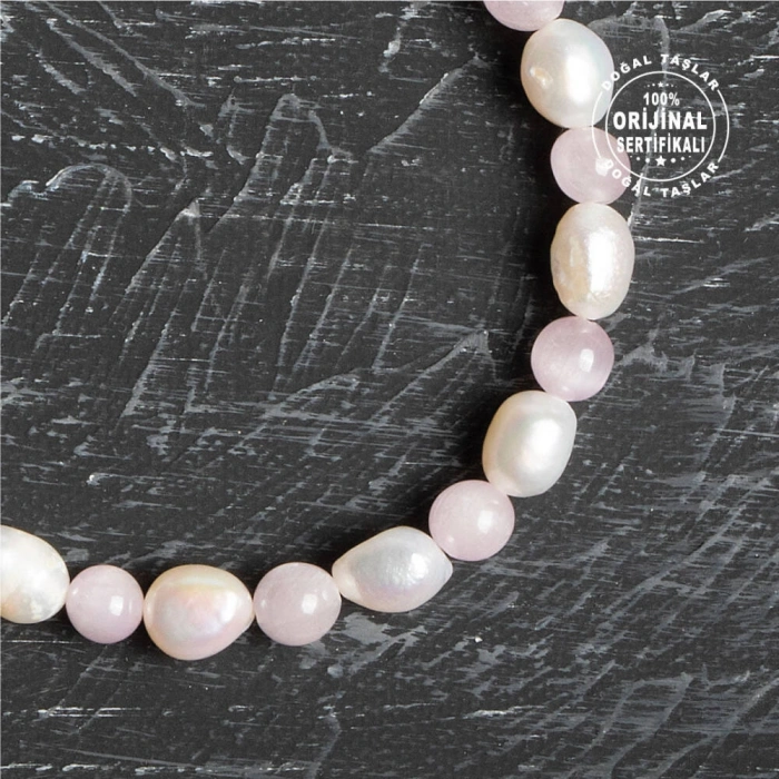 Sertifikalı Osmanlı İnci ve Kunzit Taş Bileklik – Saflık ve Zarafet