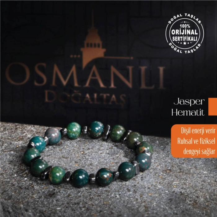 Sertifikalı Osmanlı Jasper ve Hematit Doğal Taş Bileklik Modeli