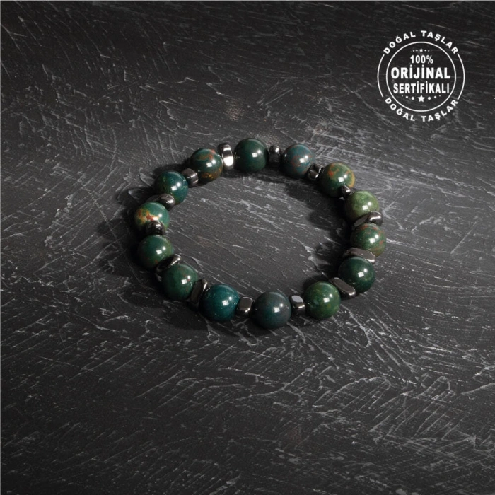 Sertifikalı Osmanlı Jasper ve Hematit Doğal Taş Bileklik Modeli