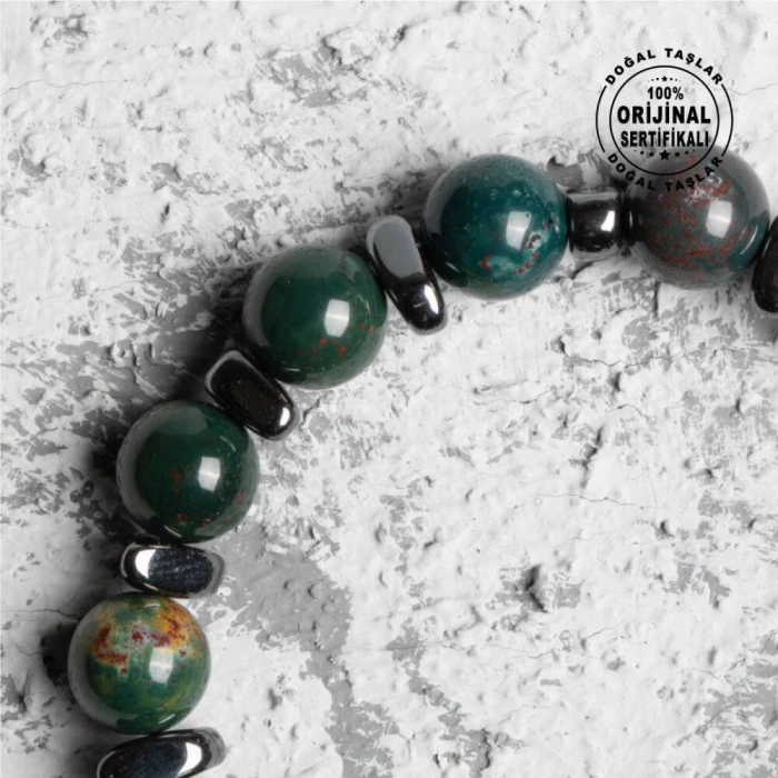 Sertifikalı Osmanlı Jasper ve Hematit Doğal Taş Bileklik Modeli