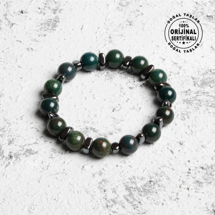 Sertifikalı Osmanlı Jasper ve Hematit Doğal Taş Bileklik Modeli