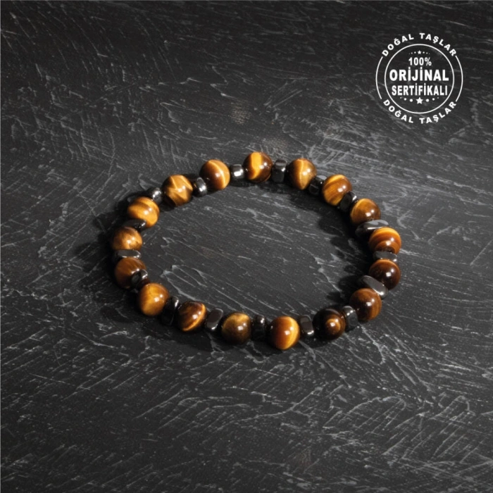 Sertifikalı Osmanlı Kaplan Gözü ve Hematit Taş Bileklik – Koruma ve Denge