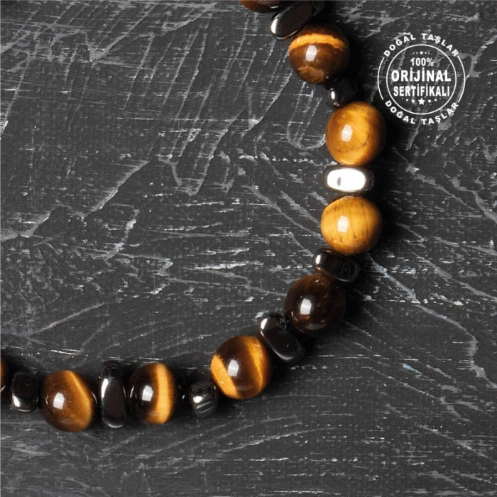 Sertifikalı Osmanlı Kaplan Gözü ve Hematit Taş Bileklik – Koruma ve Denge