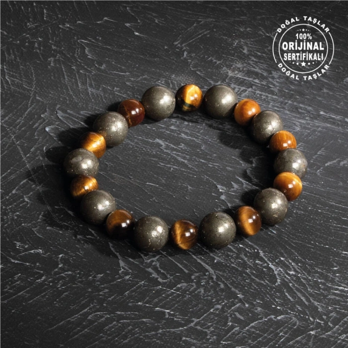 Sertifikalı Osmanlı Kaplan Gözü ve Pirit Taş Bileklik – Güç ve Şıklık
