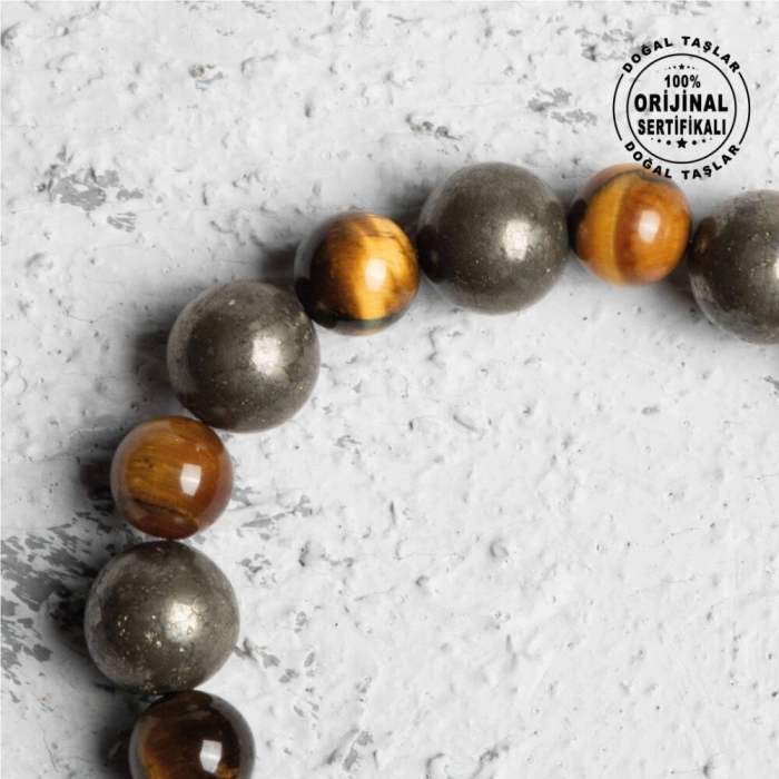 Sertifikalı Osmanlı Kaplan Gözü ve Pirit Taş Bileklik – Güç ve Şıklık