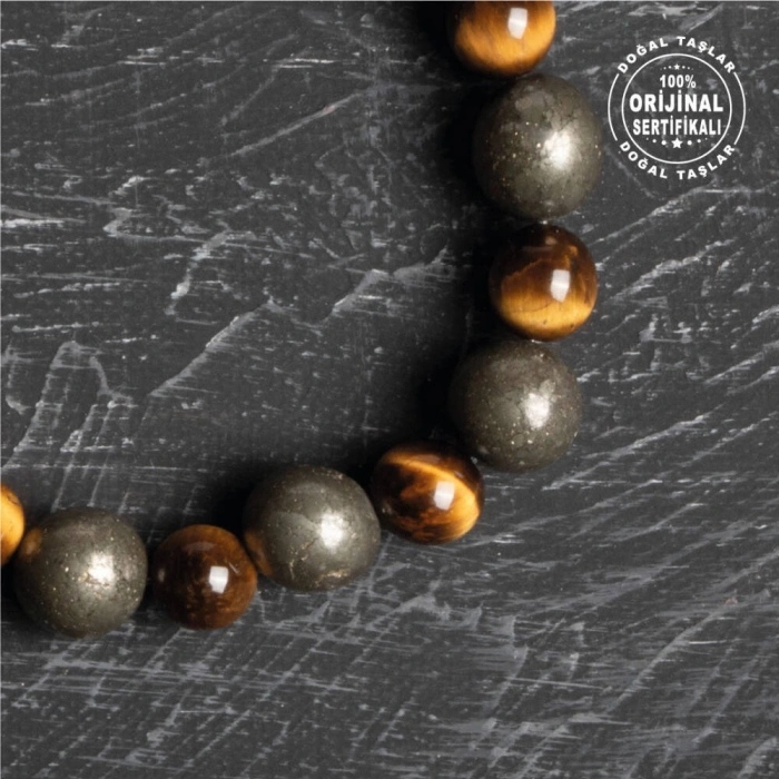 Sertifikalı Osmanlı Kaplan Gözü ve Pirit Taş Bileklik – Güç ve Şıklık