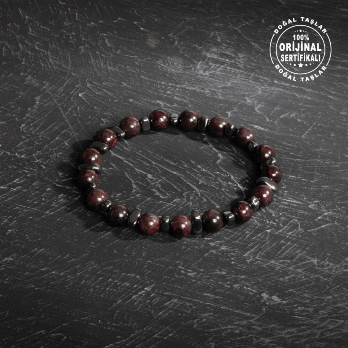 Sertifikalı Osmanlı Lal ve Hematit Taş Bileklik – Zarif Enerji