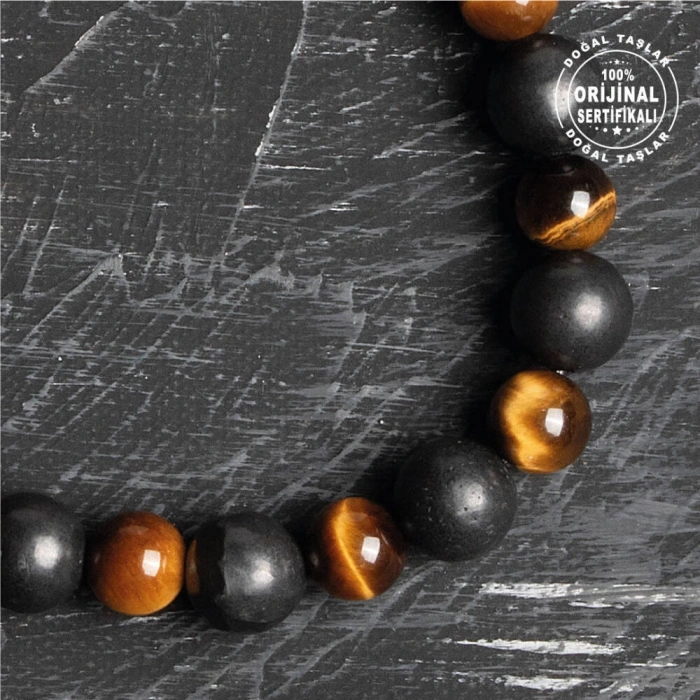 Sertifikalı Osmanlı Şungit ve Kaplan Gözü Taş Bileklik -Cesaret