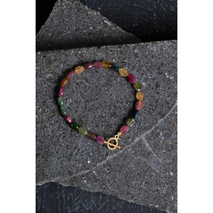 Sertifikalı Özel Kesim Turmalin  Altın Kaplama Gümüş Aparat Doğal Taş Bileklik