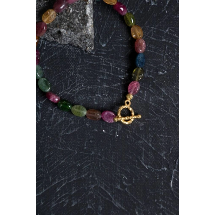 Sertifikalı Özel Kesim Turmalin  Altın Kaplama Gümüş Aparat Doğal Taş Bileklik