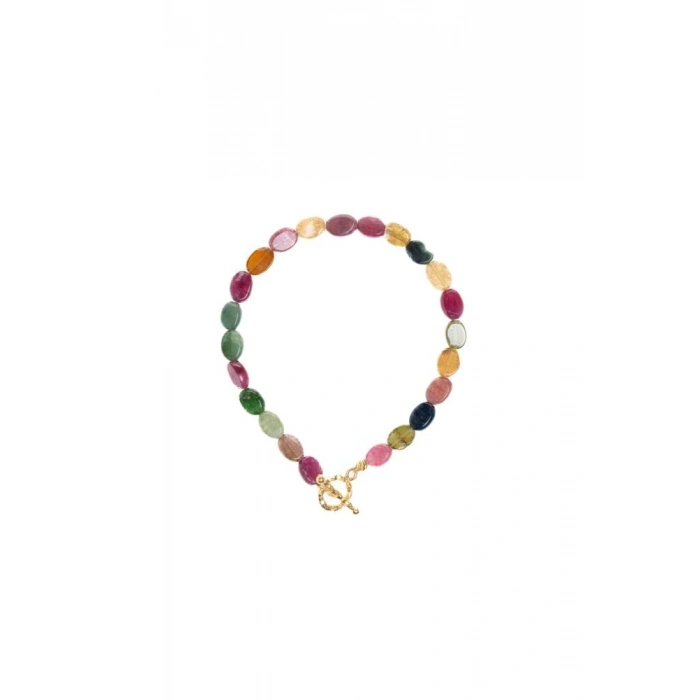 Sertifikalı Özel Kesim Turmalin  Altın Kaplama Gümüş Aparat Doğal Taş Bileklik