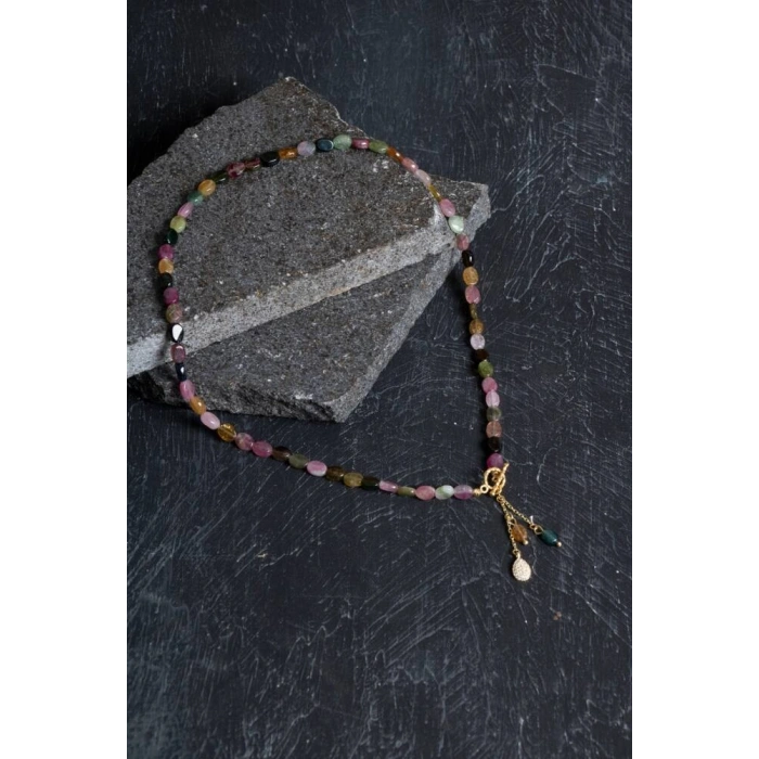 Sertifikalı Özel Kesim Turmalin  Altın Kaplama Gümüş Aparat Doğal Taş Kolye