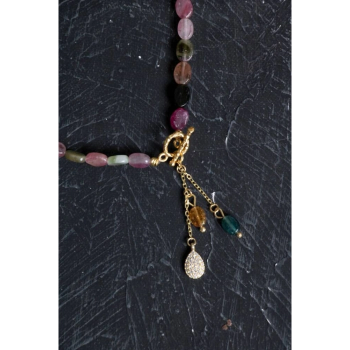 Sertifikalı Özel Kesim Turmalin  Altın Kaplama Gümüş Aparat Doğal Taş Kolye