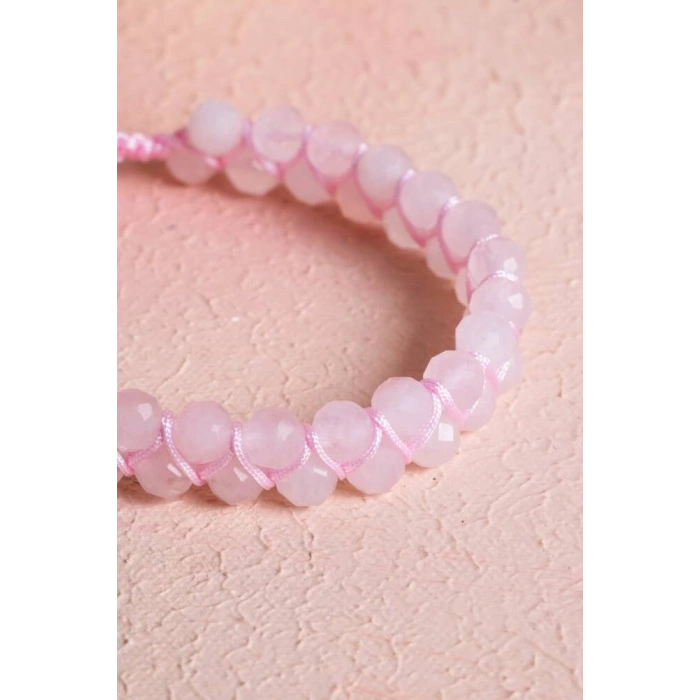 Sertifikalı Pembe Kuvars Çift Sıra Doğal Taş Makrome Bileklik (SK:077)