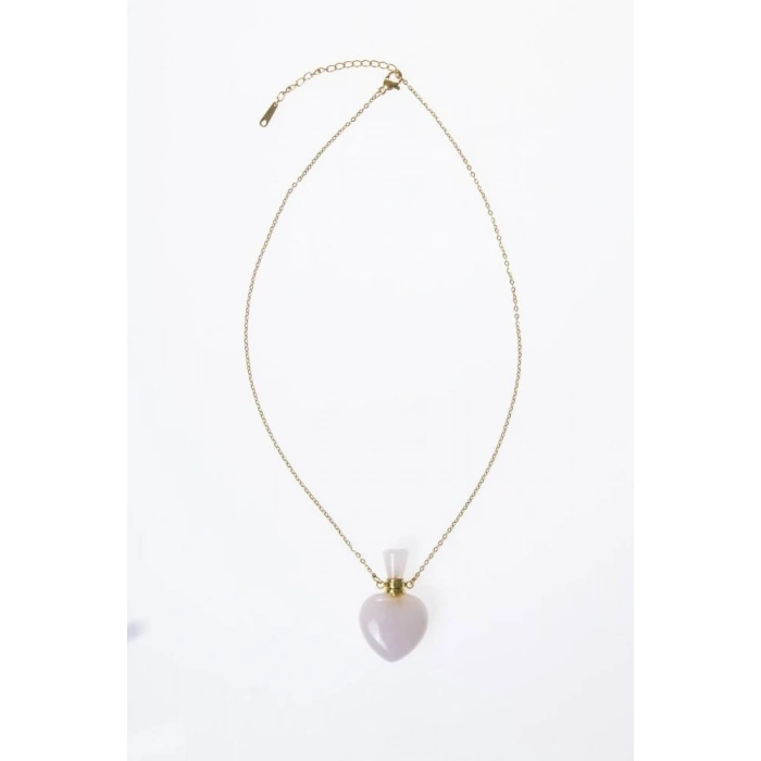 Sertifikalı Pembe Kuvars Doğal Taş Esans Şişesi Kolye