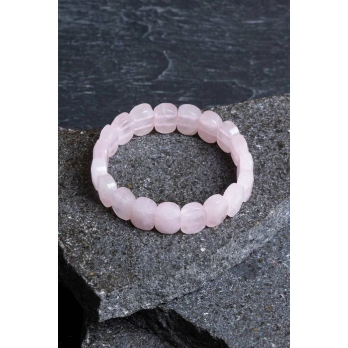 Sertifikalı Pembe Kuvars Geniş Kesim Doğal Taş Bileklik