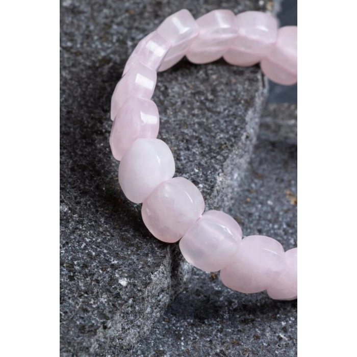 Sertifikalı Pembe Kuvars Geniş Kesim Doğal Taş Bileklik