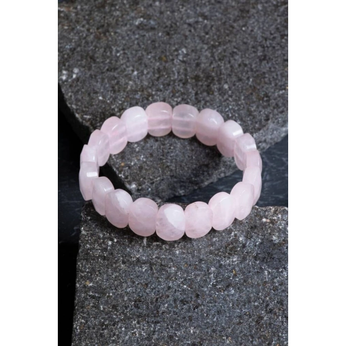 Sertifikalı Pembe Kuvars Geniş Kesim Doğal Taş Bileklik
